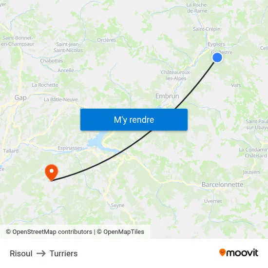 Risoul to Turriers map