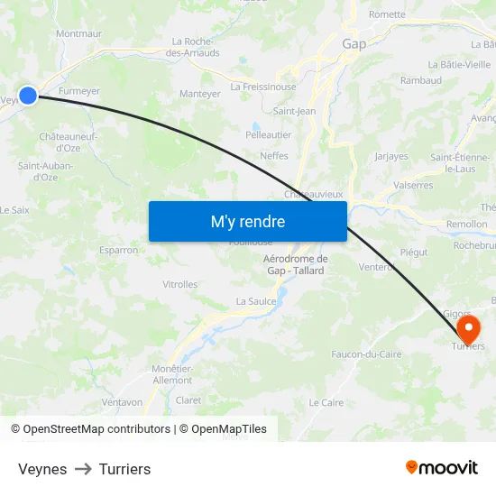 Veynes to Turriers map