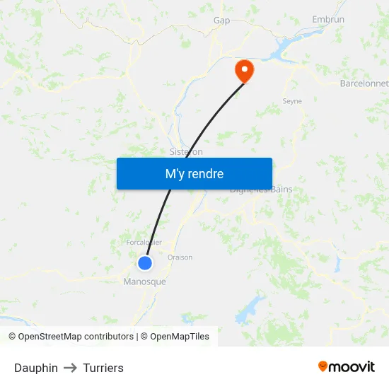 Dauphin to Turriers map