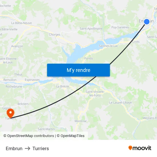 Embrun to Turriers map