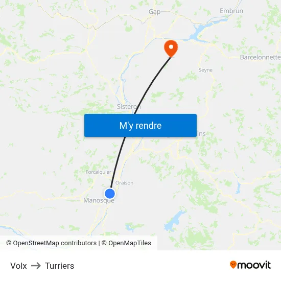 Volx to Turriers map