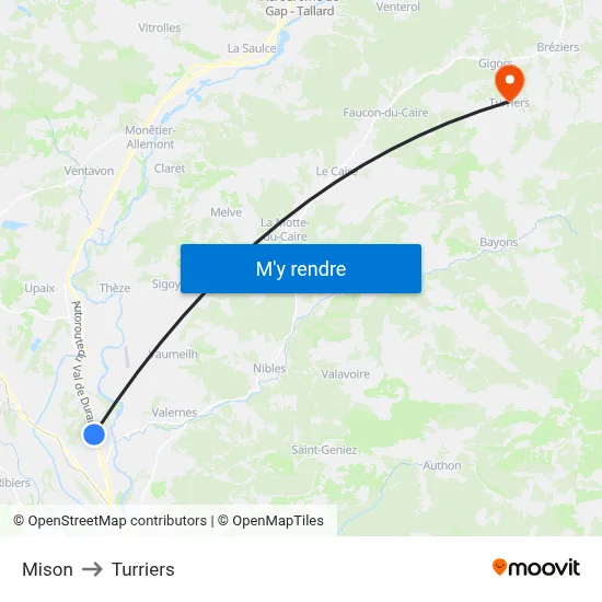 Mison to Turriers map