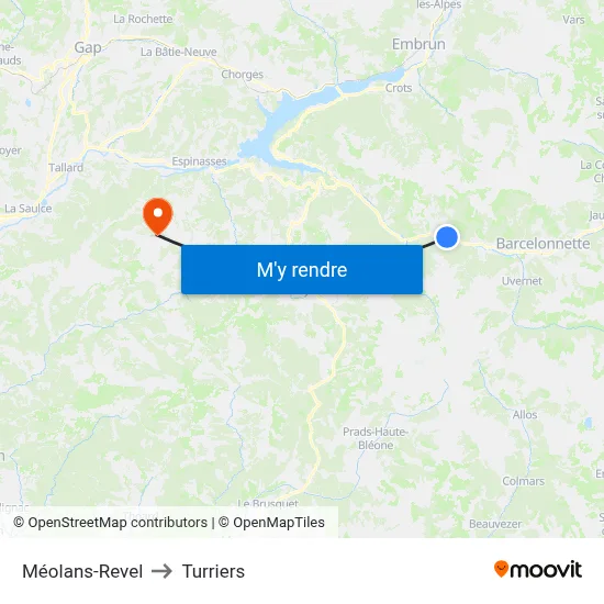 Méolans-Revel to Turriers map