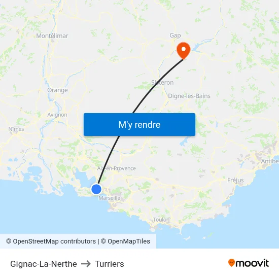 Gignac-La-Nerthe to Turriers map