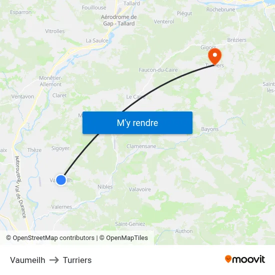 Vaumeilh to Turriers map