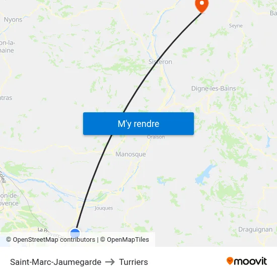 Saint-Marc-Jaumegarde to Turriers map