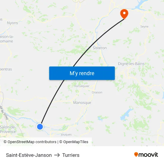 Saint-Estève-Janson to Turriers map