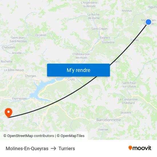 Molines-En-Queyras to Turriers map
