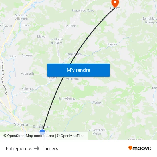 Entrepierres to Turriers map