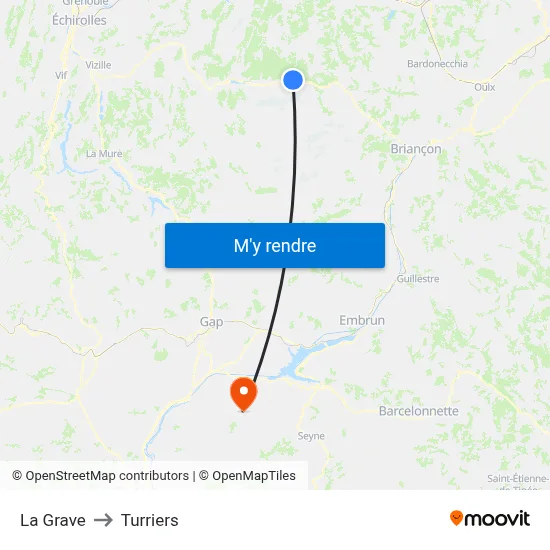 La Grave to Turriers map