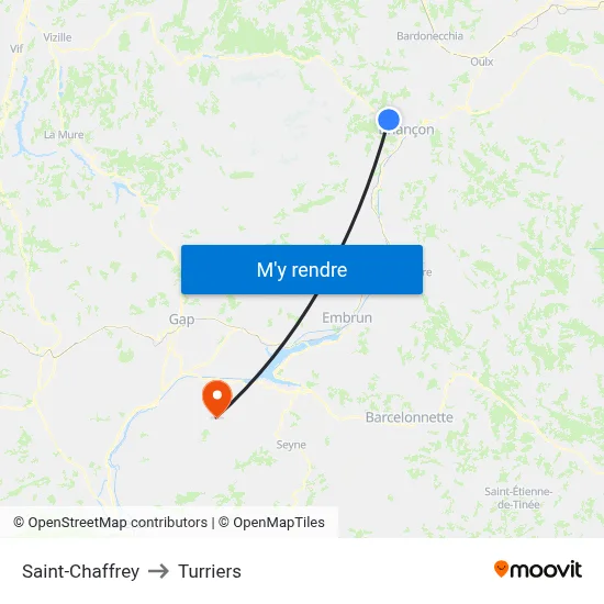 Saint-Chaffrey to Turriers map