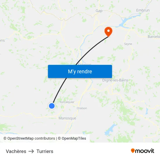 Vachères to Turriers map