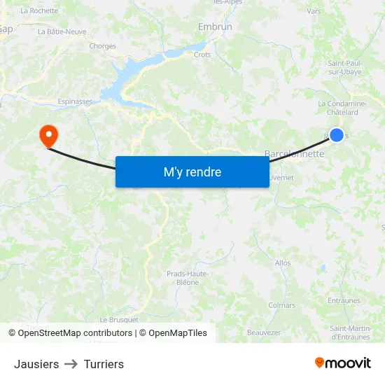 Jausiers to Turriers map