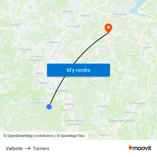 Valbelle to Turriers map