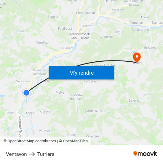 Ventavon to Turriers map