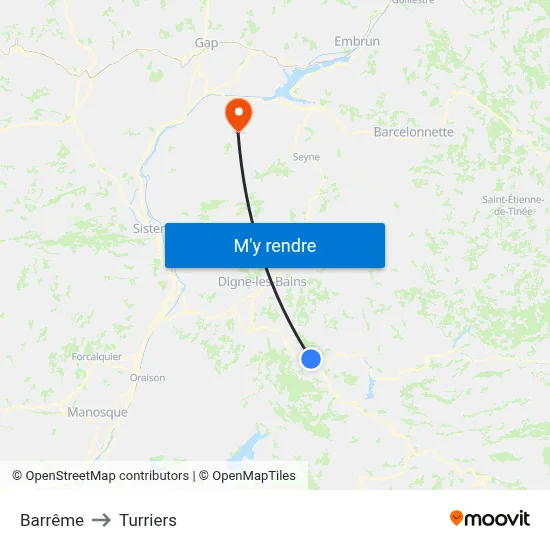Barrême to Turriers map