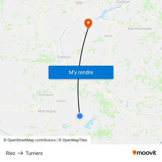 Riez to Turriers map