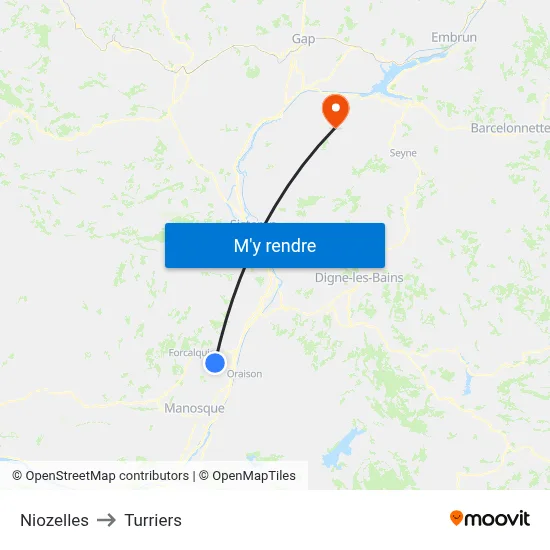 Niozelles to Turriers map