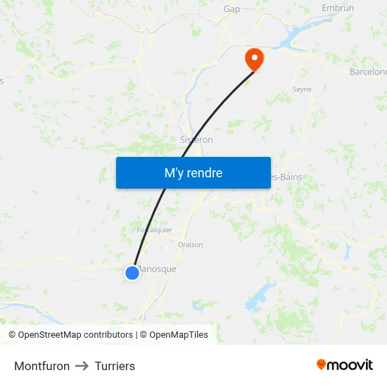 Montfuron to Turriers map
