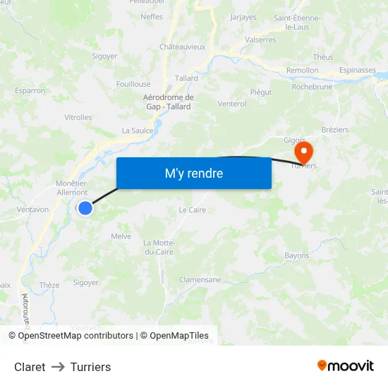 Claret to Turriers map