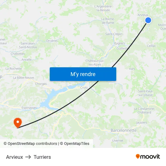 Arvieux to Turriers map