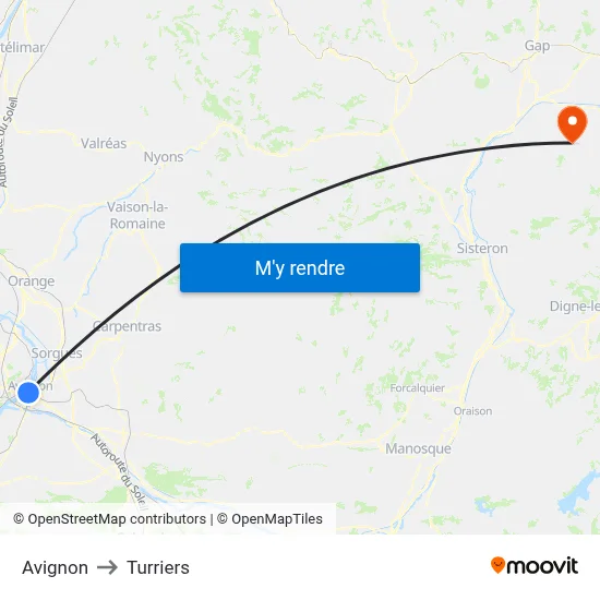 Avignon to Turriers map