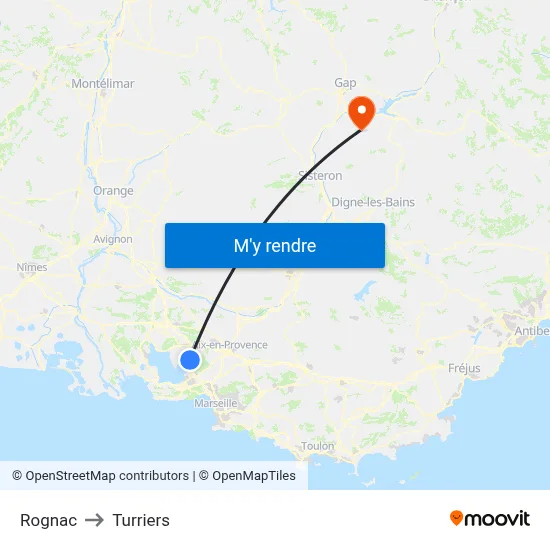Rognac to Turriers map