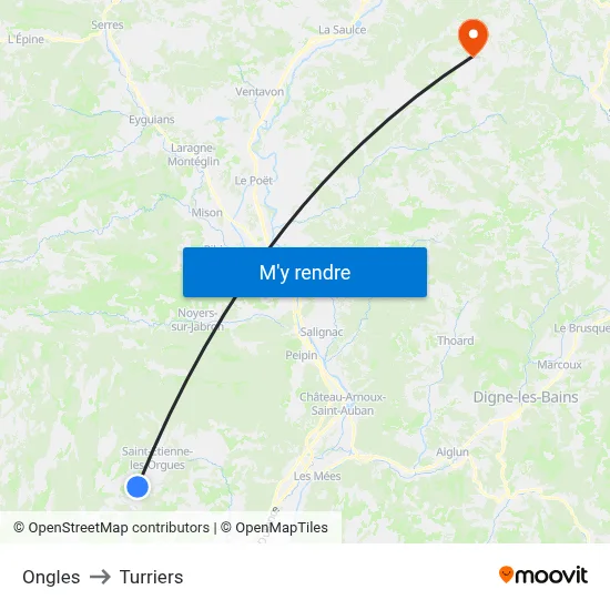 Ongles to Turriers map