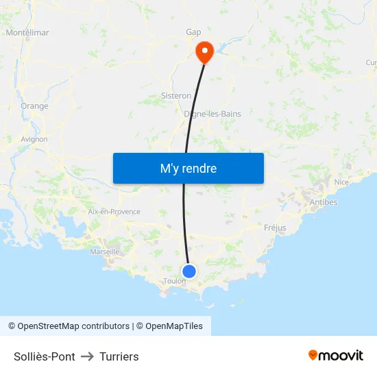 Solliès-Pont to Turriers map