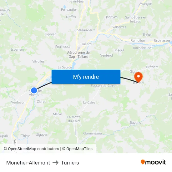 Monêtier-Allemont to Turriers map