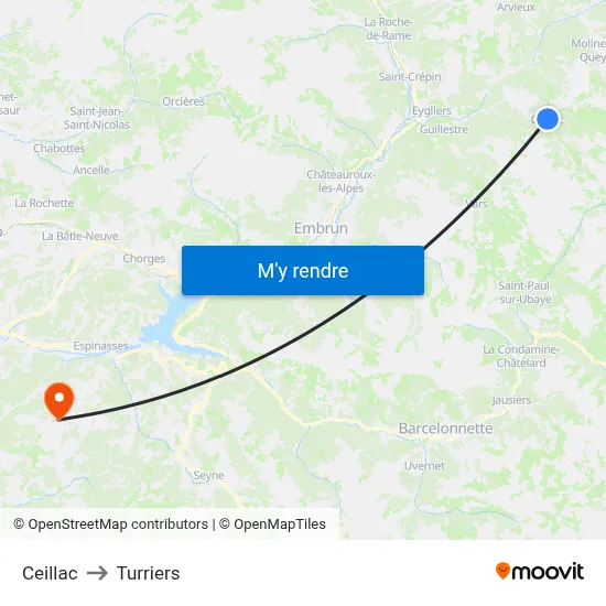 Ceillac to Turriers map