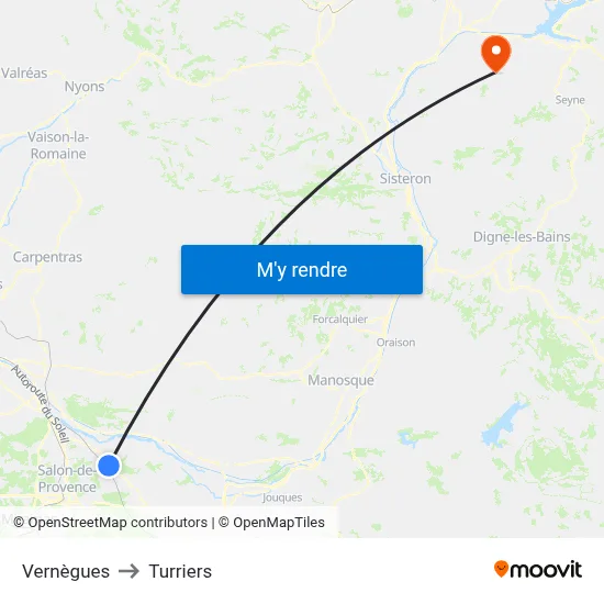 Vernègues to Turriers map