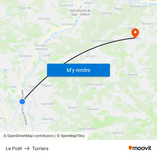 Le Poët to Turriers map