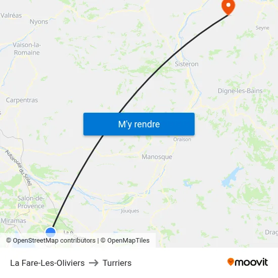 La Fare-Les-Oliviers to Turriers map