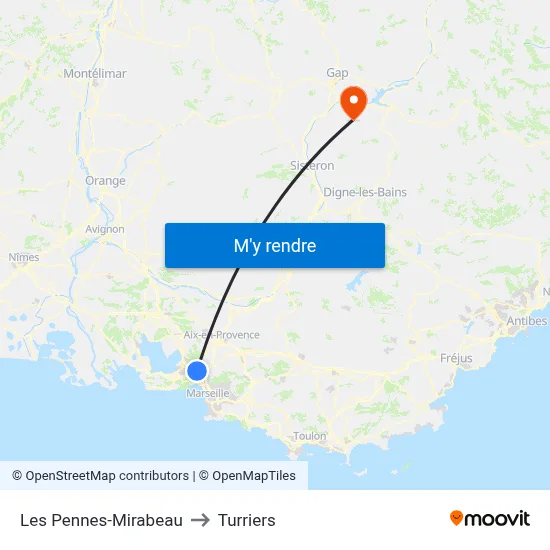 Les Pennes-Mirabeau to Turriers map