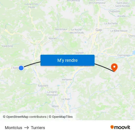 Montclus to Turriers map