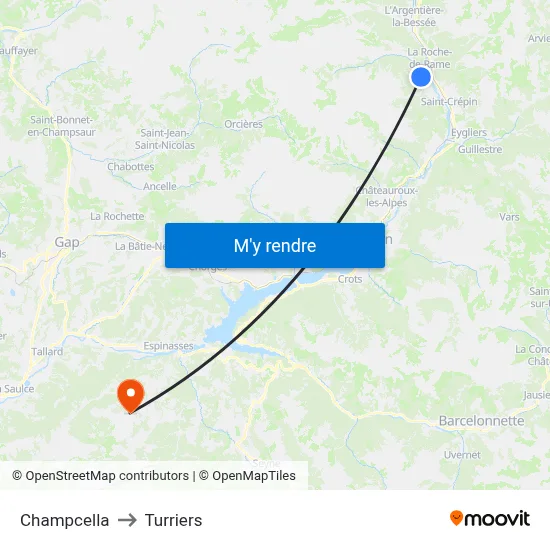 Champcella to Turriers map