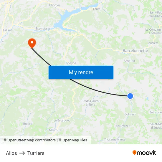 Allos to Turriers map