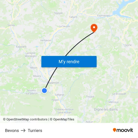 Bevons to Turriers map