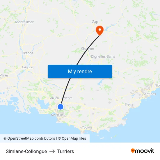 Simiane-Collongue to Turriers map