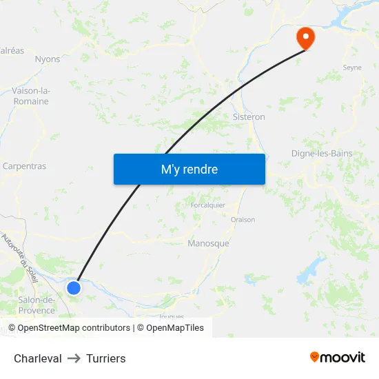 Charleval to Turriers map
