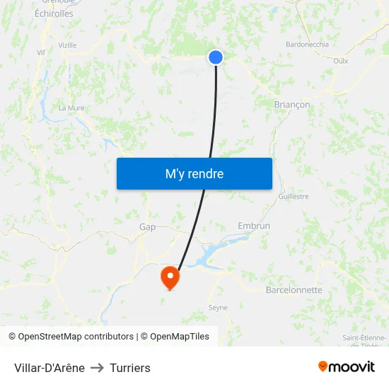 Villar-D'Arêne to Turriers map