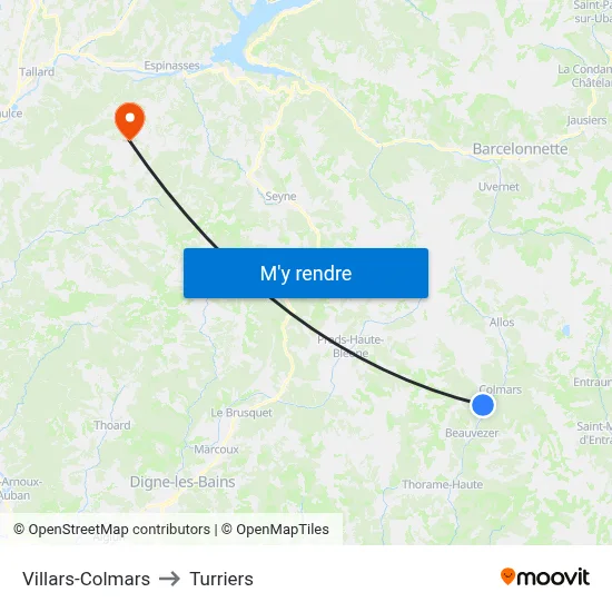 Villars-Colmars to Turriers map