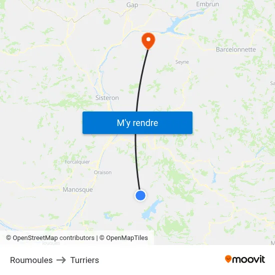 Roumoules to Turriers map