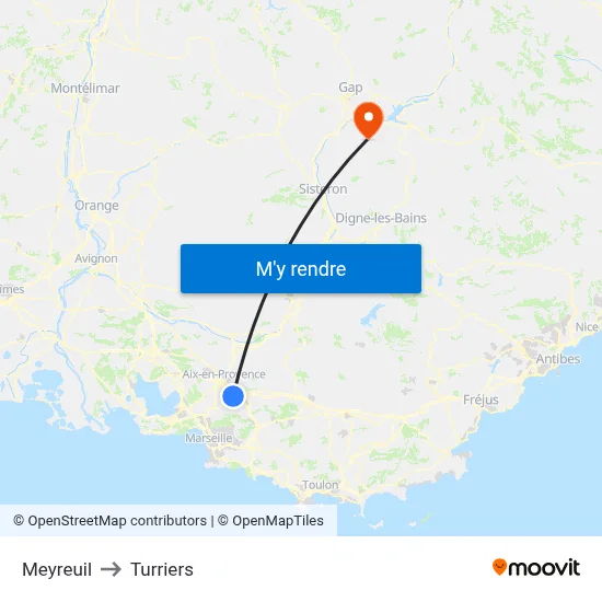 Meyreuil to Turriers map