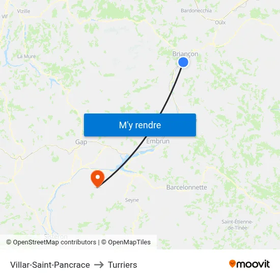 Villar-Saint-Pancrace to Turriers map