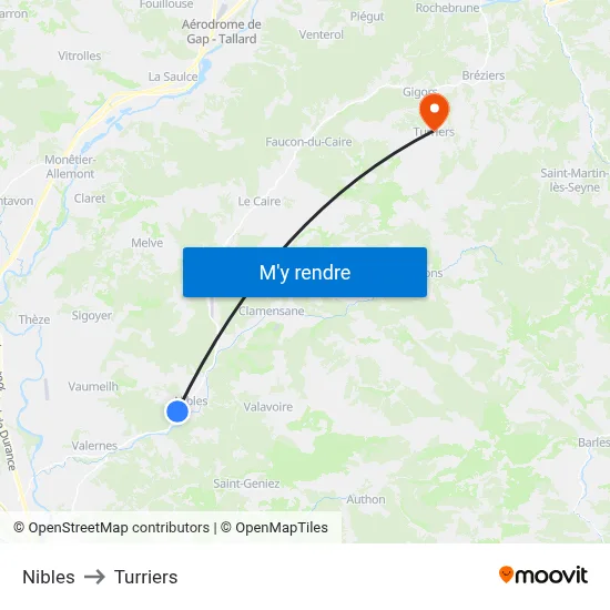 Nibles to Turriers map
