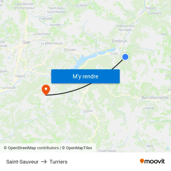 Saint-Sauveur to Turriers map