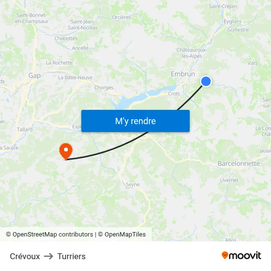 Crévoux to Turriers map