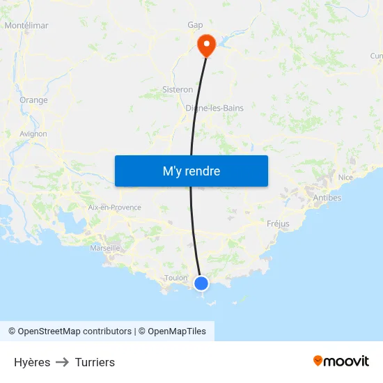 Hyères to Turriers map